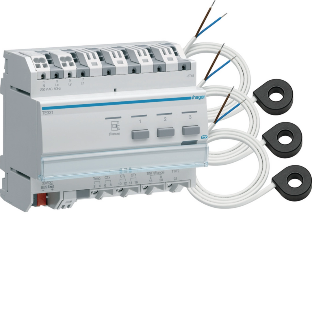 TE332 - Contatore Energia E Potenza Bus KNX Trifase E Monofase Diretto 90A - 6 Mod.Din