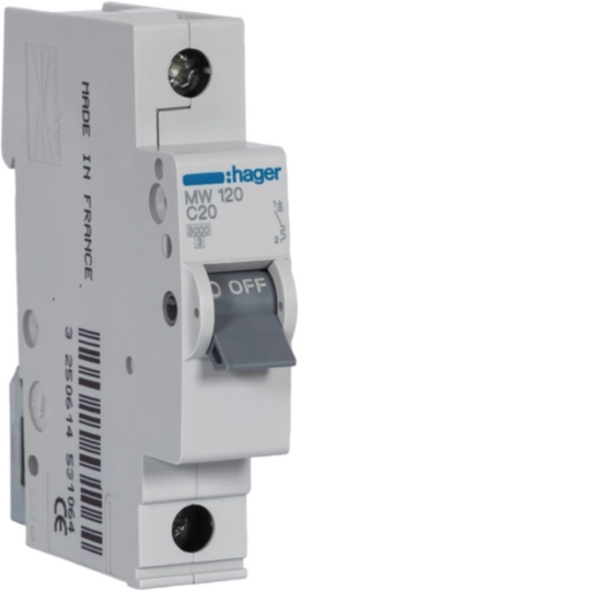MW120 - Disjuntor 1P 20A C 3kA 1M
