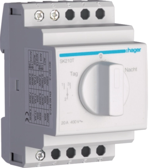 SK210T - REG-Drehschalter Hager 20A 400V 0 Schliesser 0 Öffner 1 Wechsler 3TE Tag-0-Nacht