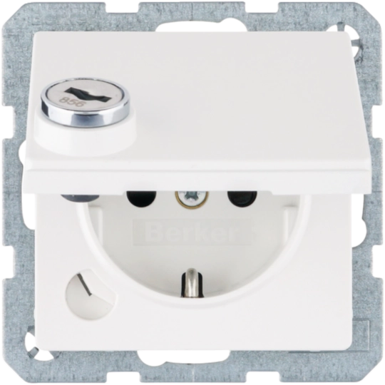 SCHUKO Steckdose m. Schraub-Liftklemmen,Klappd.,Schloss, Q.1,polarweiß, matt