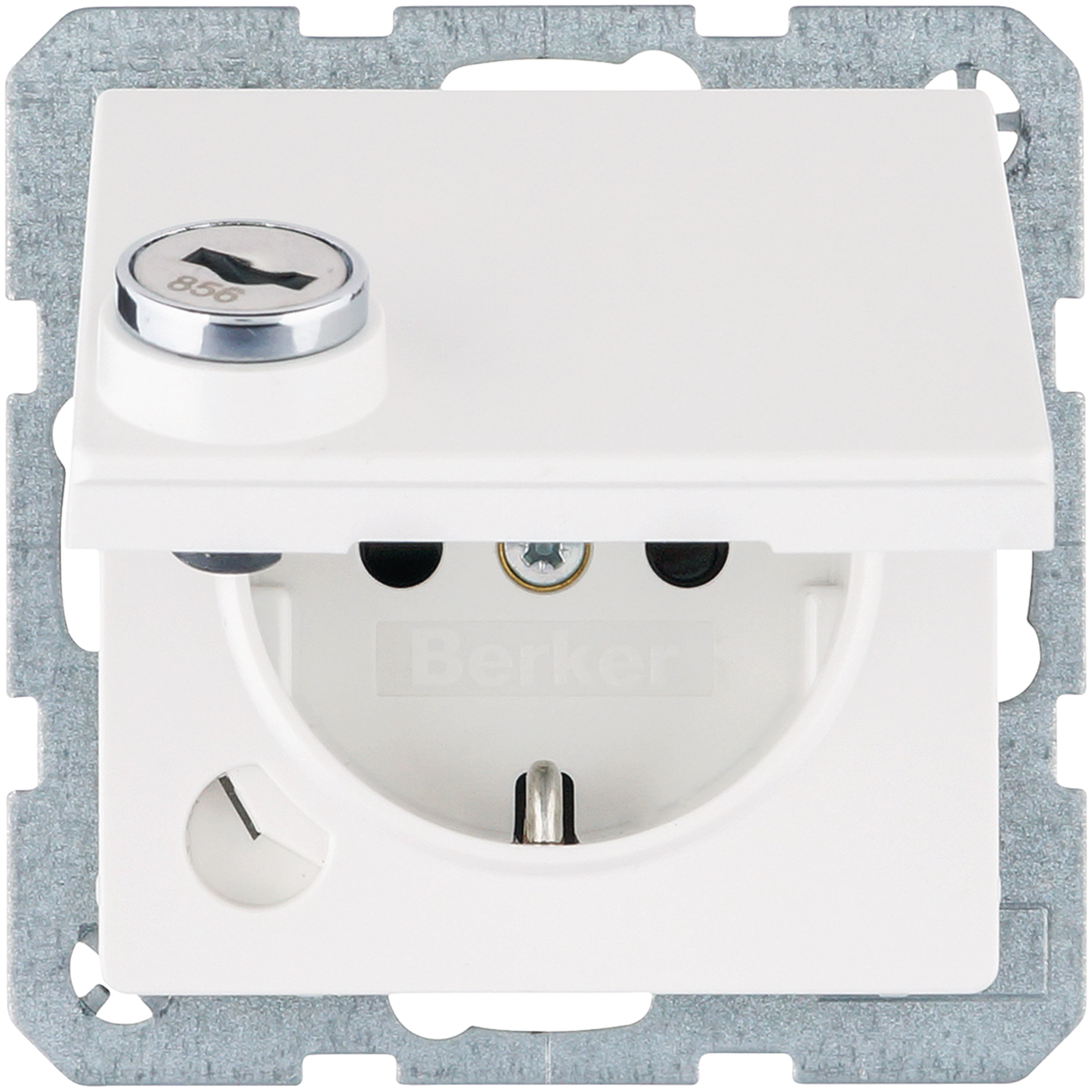 SCHUKO Steckdose m. Schraub-Liftklemmen,Klappd.,Schloss, Q.1,polarweiß, matt