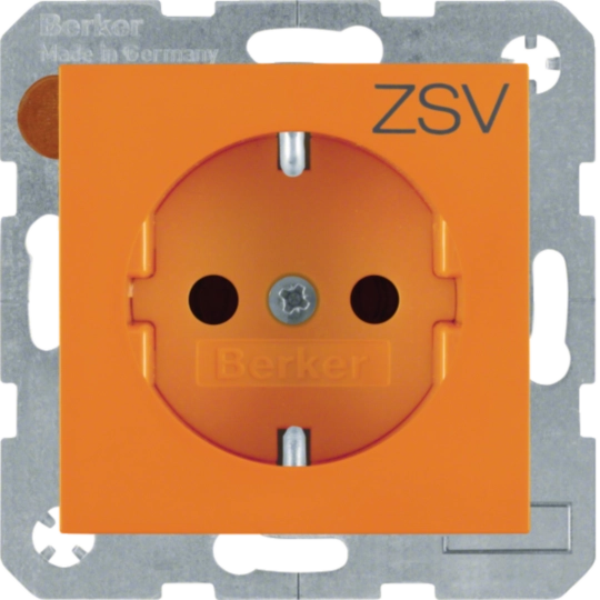 Steckdose SCHUKO mit Aufdruck “ZSV”, erh. Berührungsschutz, S.x/B.x, orange gl.