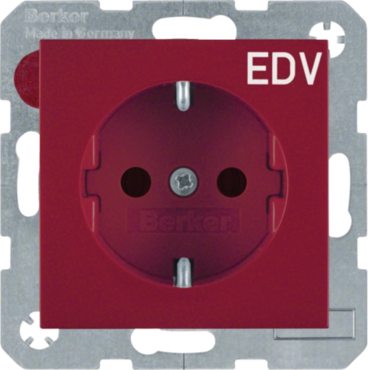 47238922 - Steckdose SCHUKO mit Aufdruck &quot;EDV&quot;, erh. Berührungsschutz, S.x/B.x, rot gl.