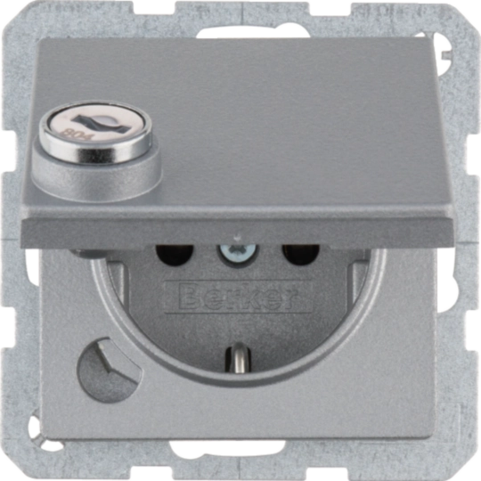 Steckdose m. Schraub-Liftklemmen,Klappd.,Schloss, Q.1,alu matt,lackiert