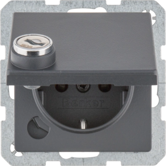 41636086 - SCHUKO Steckdose m. Schraub-Liftklemmen,Klappd.,Schloss, Q.1,anthrazit matt