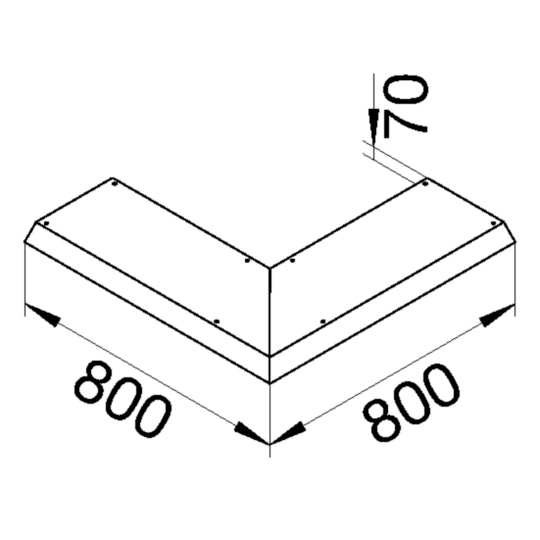 AKBA2000701V - Blinddeckel-Außeneck Länge 800mm 45° mit 100mm Überstand Stahlblech AK 200x70mm