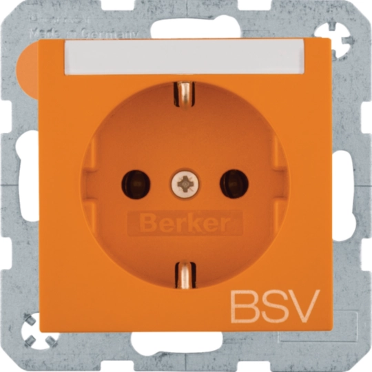 Steckdose SCHUKO, Aufdruck BSV, Beschriftungsfeld, S.1/B.3/B.7 glänzend orange