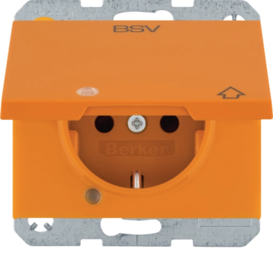 Steckdose SCHUKO, Aufdruck BSV, Klappdeckel, beleuchtet, K.x orange glänzend