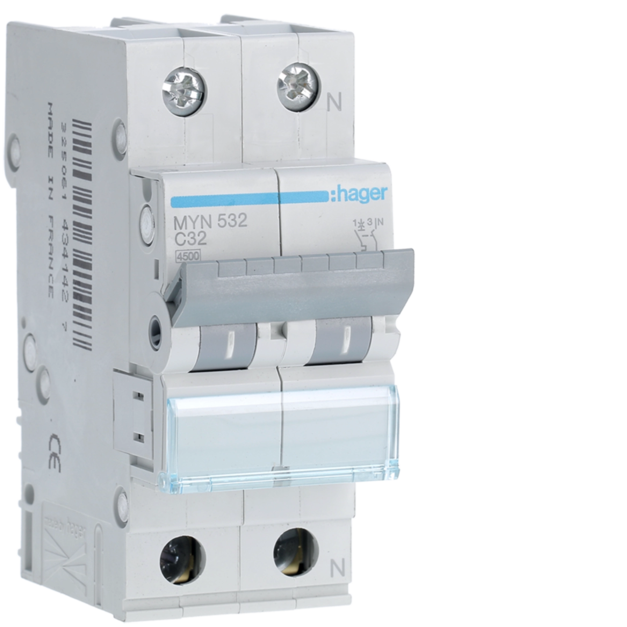 MYN532 - Interruttore automatico magnetotermico 4500A 1P+N curva C 32A 2M