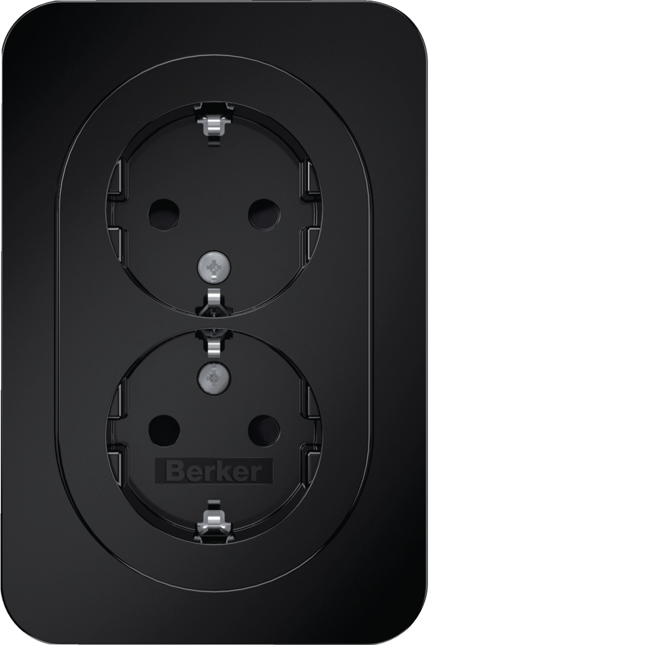 Doppelsteckdose SCHUKO, Abdeckpl., erh.BS, Berker R.1, schwarz glänzend