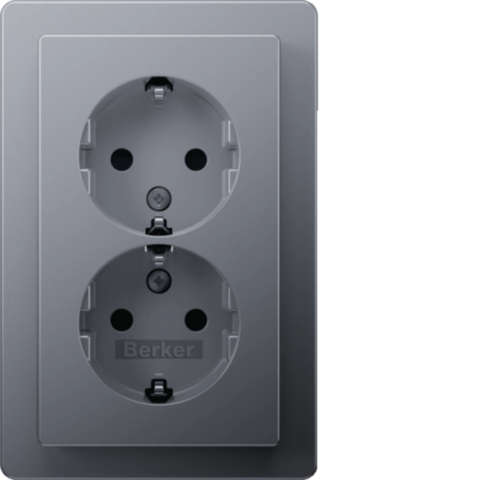 Doppelsteckdose SCHUKO mit Abdeckplatte, hoch, erh. Ber.schutz, Q.1, alu samt