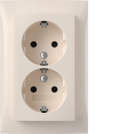 Doppelsteckdose SCHUKO, Abdeckpl., erh.BS, Berker S.1, weiß glänzend