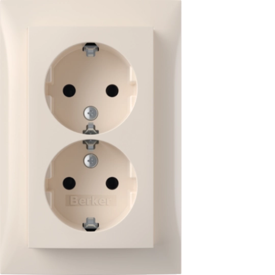 Doppelsteckdose SCHUKO mit Abdeckplatte, Berker S.1, weiß glänzend