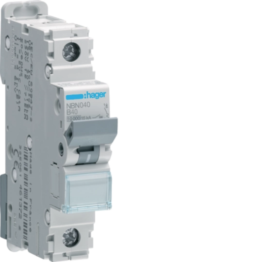 NBN040 - Leitungsschutzschalter Hager MCB 1P 230V Typ B 40A Icn 10kA 1TE