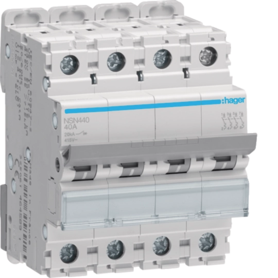 NSN440 - Interruttore Automatico Magnetotermico 4 Poli 40 A 20 Ka Curva D 4 M. Din