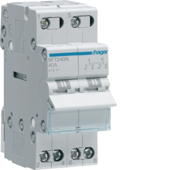 SFT240N - 2-pole, 40A Centre Off Modular Changeover Switch with Top Common Point