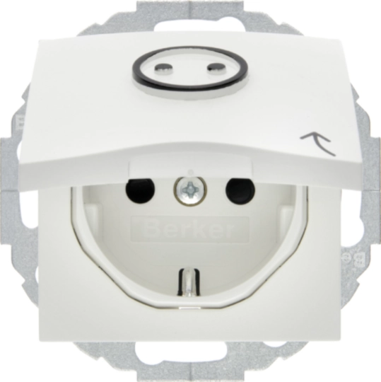 47441949 - Steckdose SCHUKO mit Klappd.,abtastb.Symbol u. erh.BS S.1/B.3/B.7 polarweiß,matt