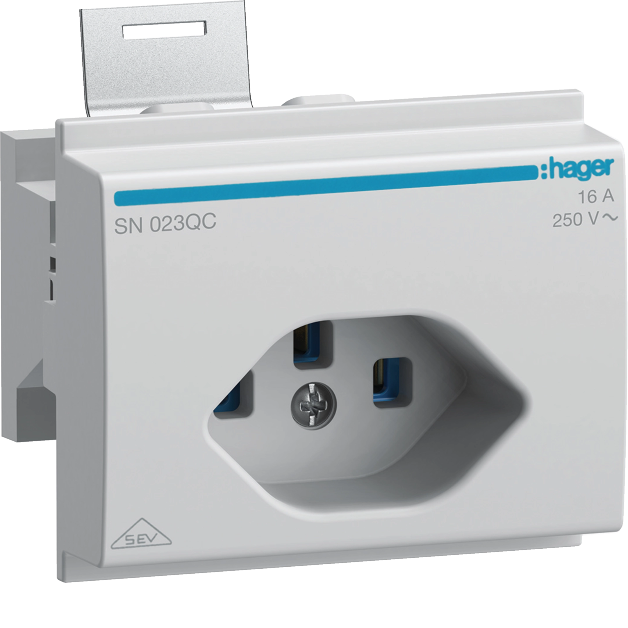 SN023QC - Prise INC Hager type 23 pour montage DIN avec bornes enfichables gris