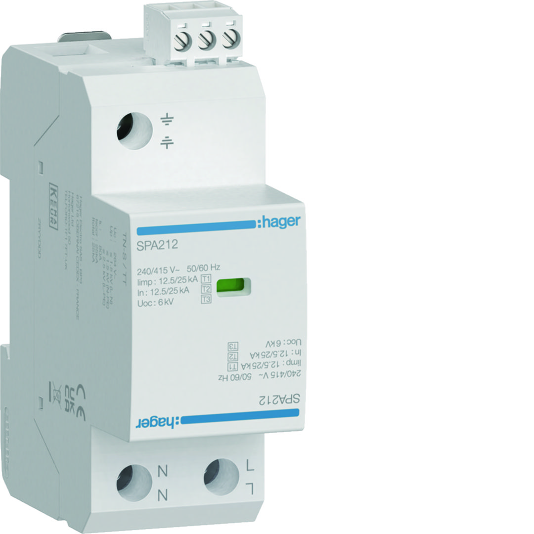 Surge Protection Device 2P T1+T2+T3 12.5kA, Remote Contact TNS/TT