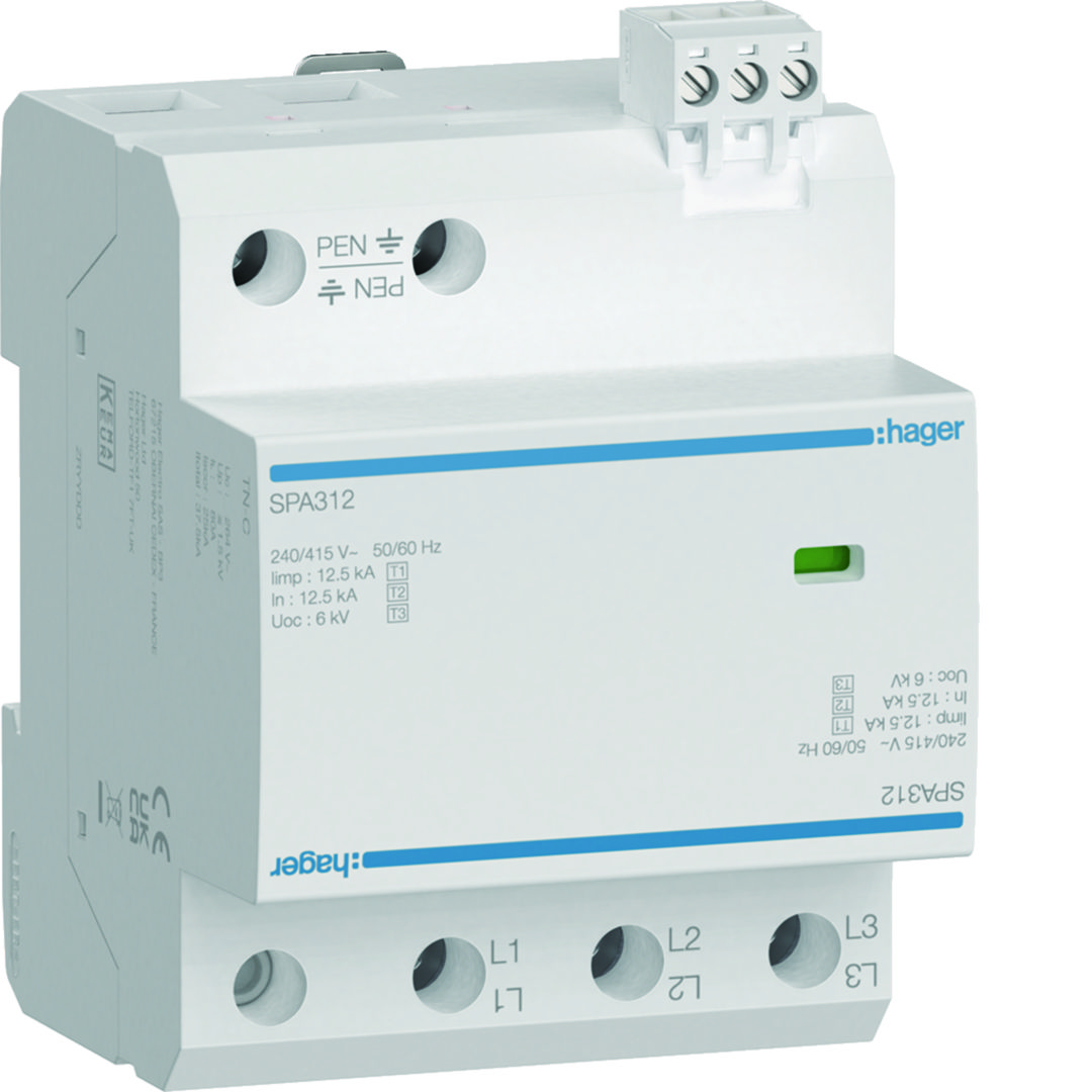 Surge Protection Device 3P T1+T2+T3 12.5kA, Remote Contact TN-C