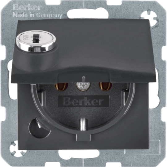 47631606 - SCHUKO Steckdose m. Steckklemme,Klappd.,Schloss, S.1,anthrazit matt