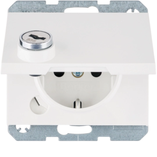 47637009 - SCHUKO Steckdose m. Steckklemme,Klappd.,Schloss, K.1,polarweiß glänzend