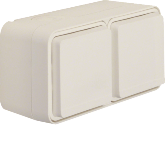 47843532 - Steckdose SCHUKO 2f waag. m. Klappdeckel mit erh. Berührungsschutz, W.1, pw