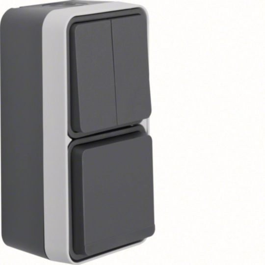 47903525 - Kombination Serienschalter/Steckdose SCHUKO mit Klappd. AP, W.1, grau matt