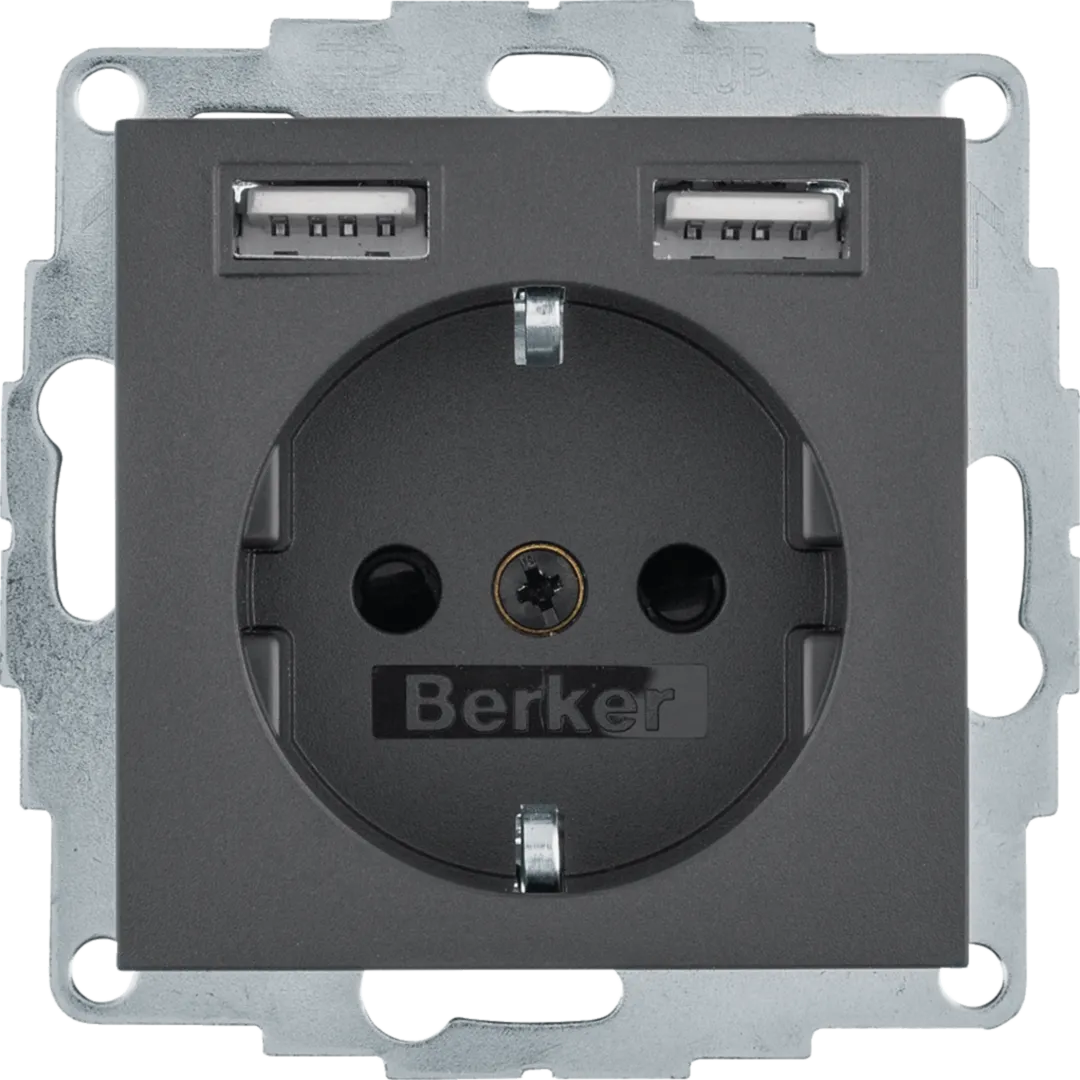 48031606 - B.x Gniazdo SCHUKO z gniazdem ładowania USB 2,4 A; samozaciski; antracyt mat