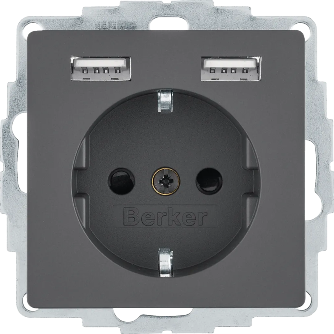 48036086 - Q.x Gniazdo SCHUKO z gniazdem ładowania USB 2,4 A; samozaciski; antracyt aksamit