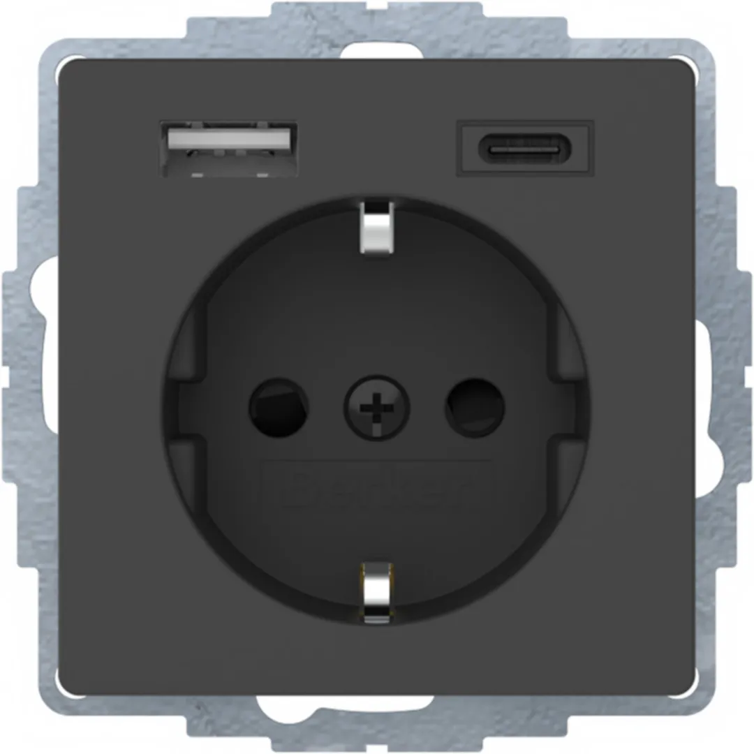 48046086 - Q.x Gniazdo SCHUKO z ładowarką USB A+C 2.4/3.0 A; samozaciski; antracyt aksamit
