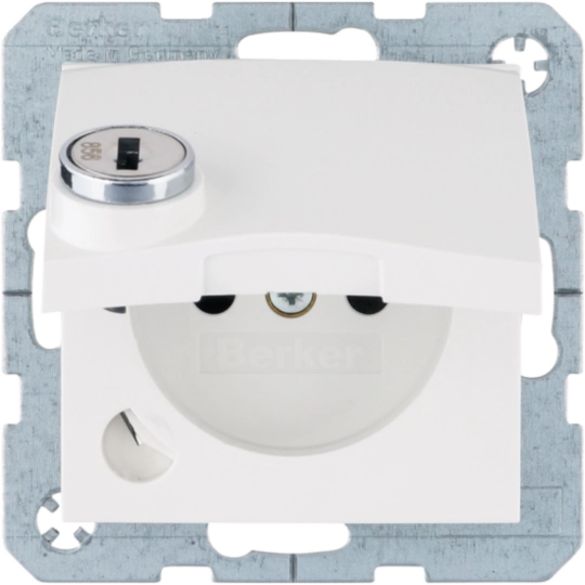 STD m. Erdstift, Schraub-Liftkl, EHBS, Klappd., Schloss, S.1/B.x, p-weiß, glänz.