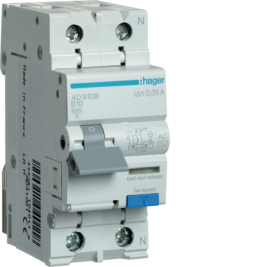 AD910B - RCBO 1P+N 6kA B-10A 30mA AC Class