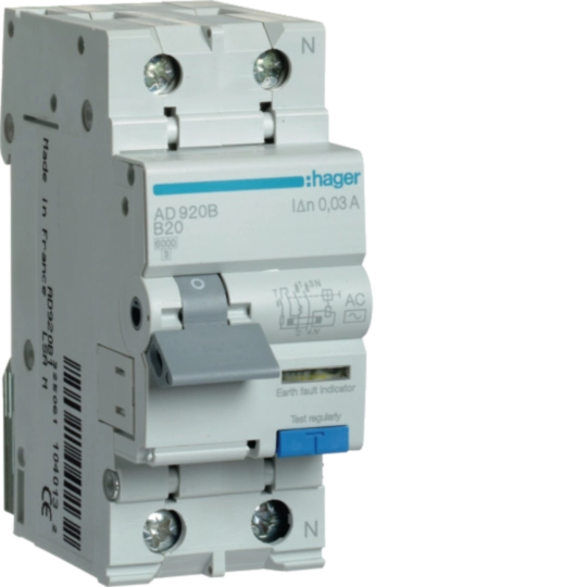 AD920B - RCBO 1P+N 6kA B-20A 30mA AC Class