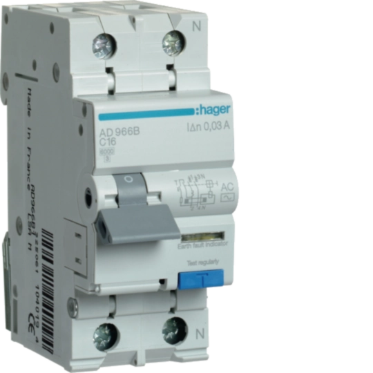 AD966B - RCBO 1P+N 6kA C-16A 30mA AC Class