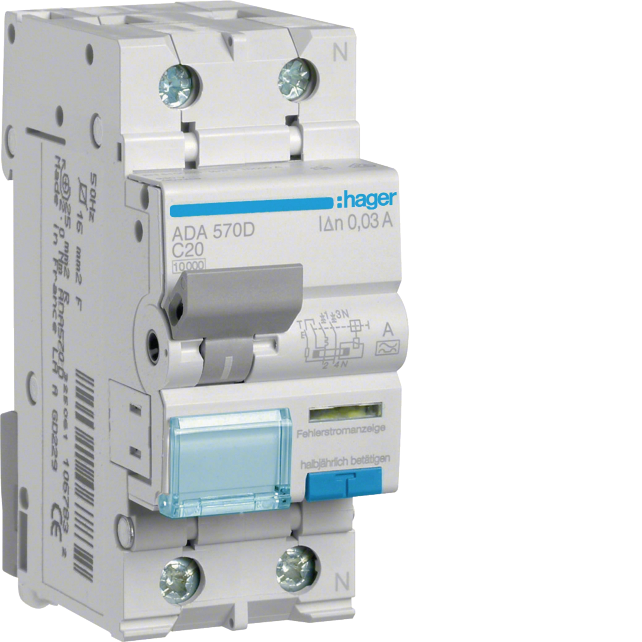 Fehlerstrom-Leitungsschutzschalter 1P+N 10kA C-20A 30mA Typ A