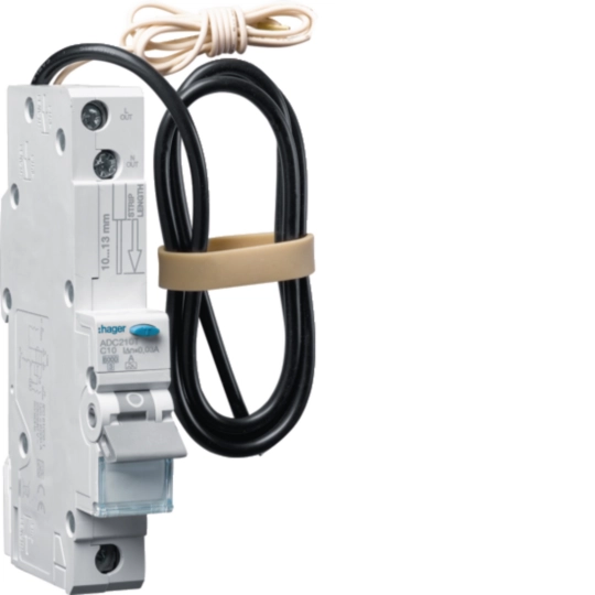 ADC210T - Hager RCBO 1P 10A Curve C 6kA 30mA Type A 1 Module
