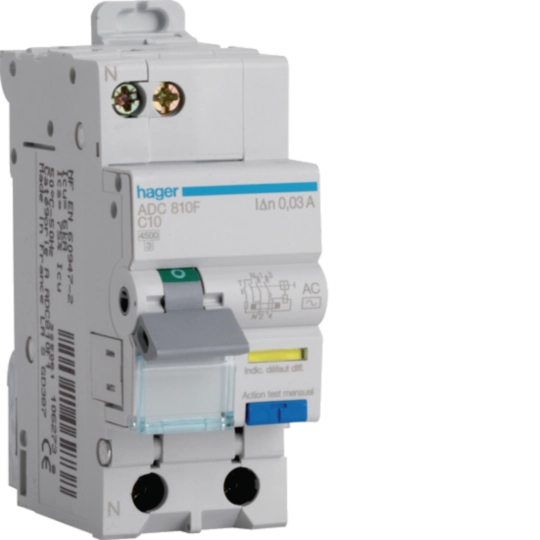 ADC810F - Disjoncteur différentiel 10A 1P+N 6-10kA Courbe C 30mA type AC 2 modules