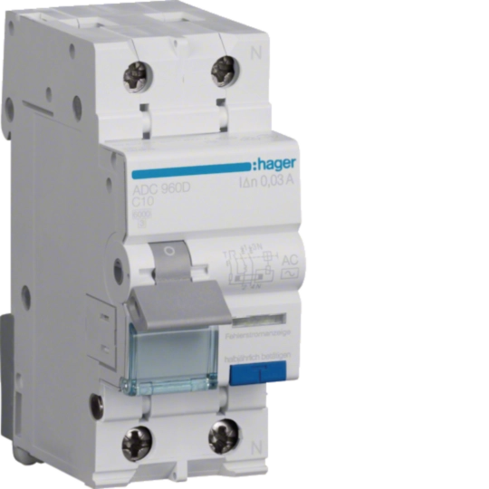 ADC960D - RCBO Wyłącznik różnicowoprądowy z członem nadprądowym 1P+N 6kA C 10A/30mA Typ AC