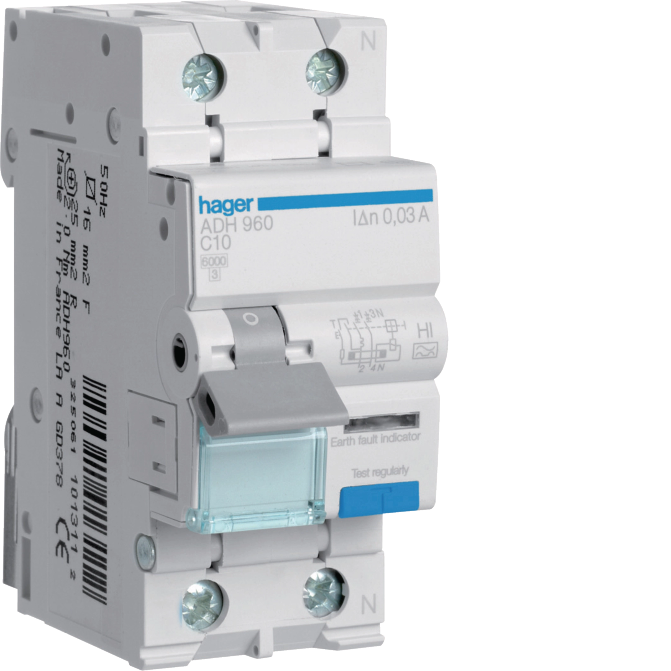 ADH960 - Interruptor automático diferencial combinado 1P+N 10A Curva C 6kA 30mA tipo A HI
