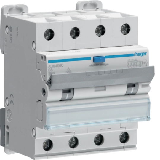 ADM406C - Proud.chr. s nadpr.ochr. char. B, 4-pól, 6A / 0,03 A, typ A, 6 kA