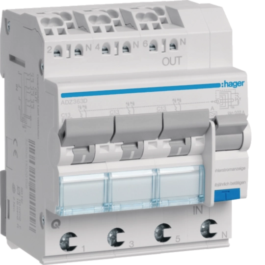 Fehlerstrom-Leitungsschutzschalter 3X 1P+N 6kA C-13A 30mA Typ A QuickConnect