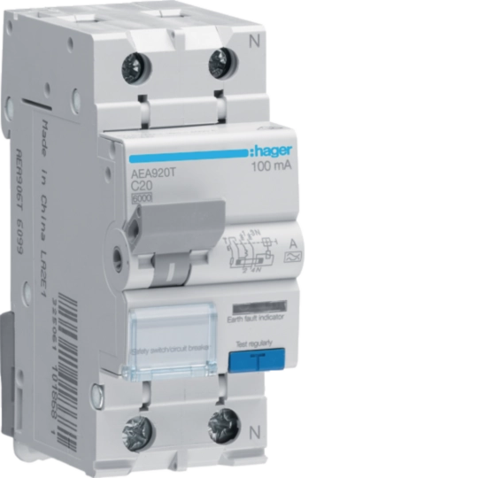 AEA920T - RCBO 1P+N 6kA C-20A 100mA A