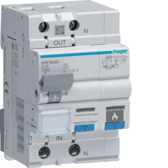 ARF563D - Fehlerlichtbogen-Schutzeinrichtung AFDD mit FI-LS 1P+N 10kA C-13A 30mA Typ A 3M