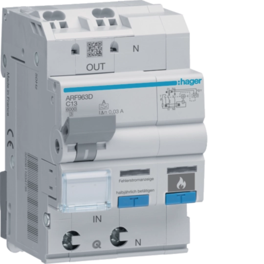 ARF963D - Fehlerlichtbogen-Schutzeinrichtung AFDD mit FI-LS 1P+N 6kA C-13A 30mA Typ A 3M