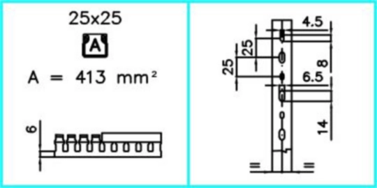 B00205 - Canaletta per cablaggio HF modulo 12,5 feritoia 5 grigio chiaro TD-HF 25X25 LG