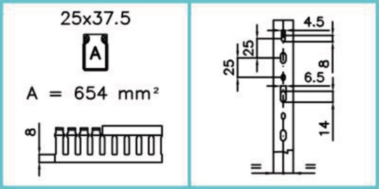 B00206 - Canaletta per cablaggio HF modulo 12,5 feritoia 5 grigio chiaro TD-HF 25X37 LG
