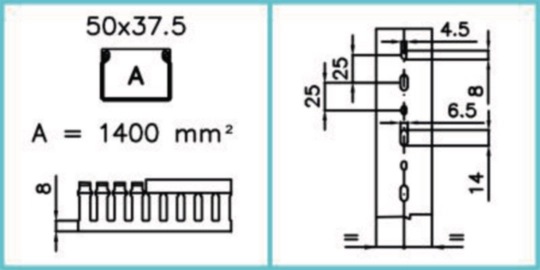 B00208 - Canaletta per cablaggio HF modulo 12,5 feritoia 5 grigio chiaro TD-HF 50X37 LG