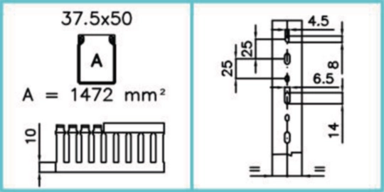 B00210 - Canaletta per cablaggio HF modulo 12,5 feritoia 5 grigio chiaro TD-HF 37X50 LG