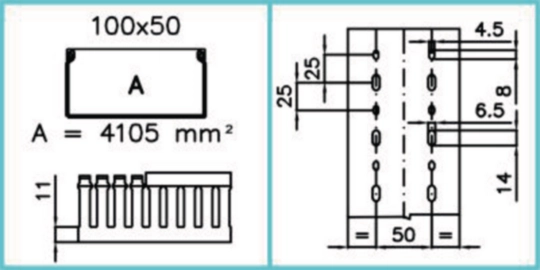 B00213 - Canaletta per cablaggio HF modulo 12,5 feritoia 5 grigio chiaro TD-HF 100X50 LG